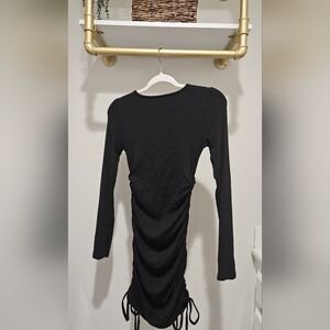 Chic Black Ruched Long Sleeve Dress